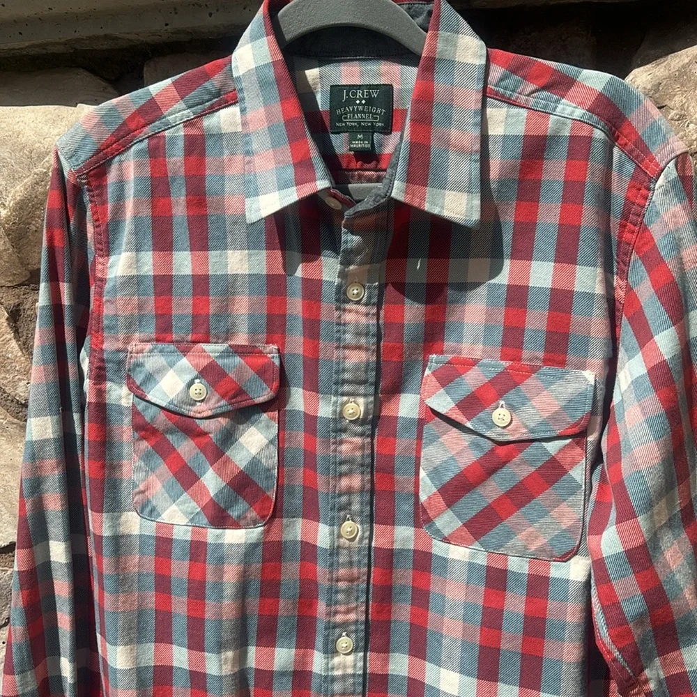 J. Crew Men’s Flannel Heavyweight Red Blue Button Down Sz Medium Preppy NWT